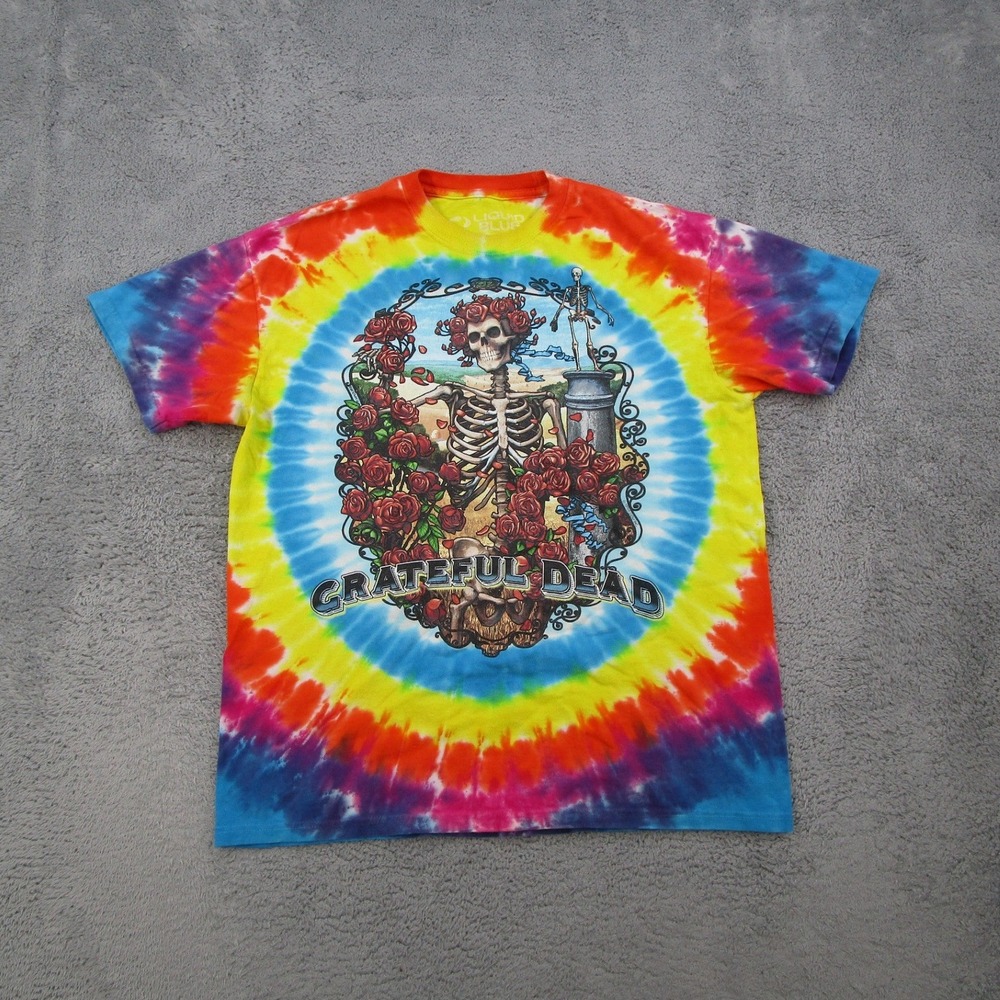 Liquid Blue Grateful Dead Bertha Skeleton Roses Tie Dye Shirt Mens L 1998 GDM
